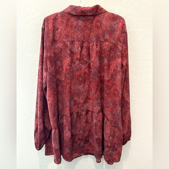 LOGO LORI GOLDSTEIN | Red Button Front Blouse Long Sleeve Flowy Tunic Top | XL - Picture 4 of 6